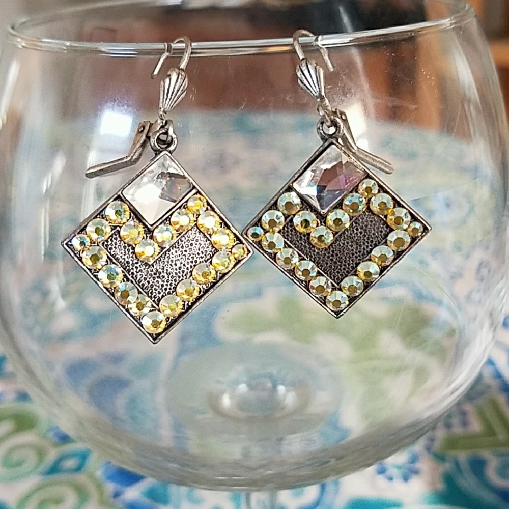 New Anne Koplik square swarovski crystal earrings